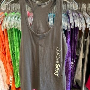 Gray Racerback Muscle Tee with Scoop Neckline